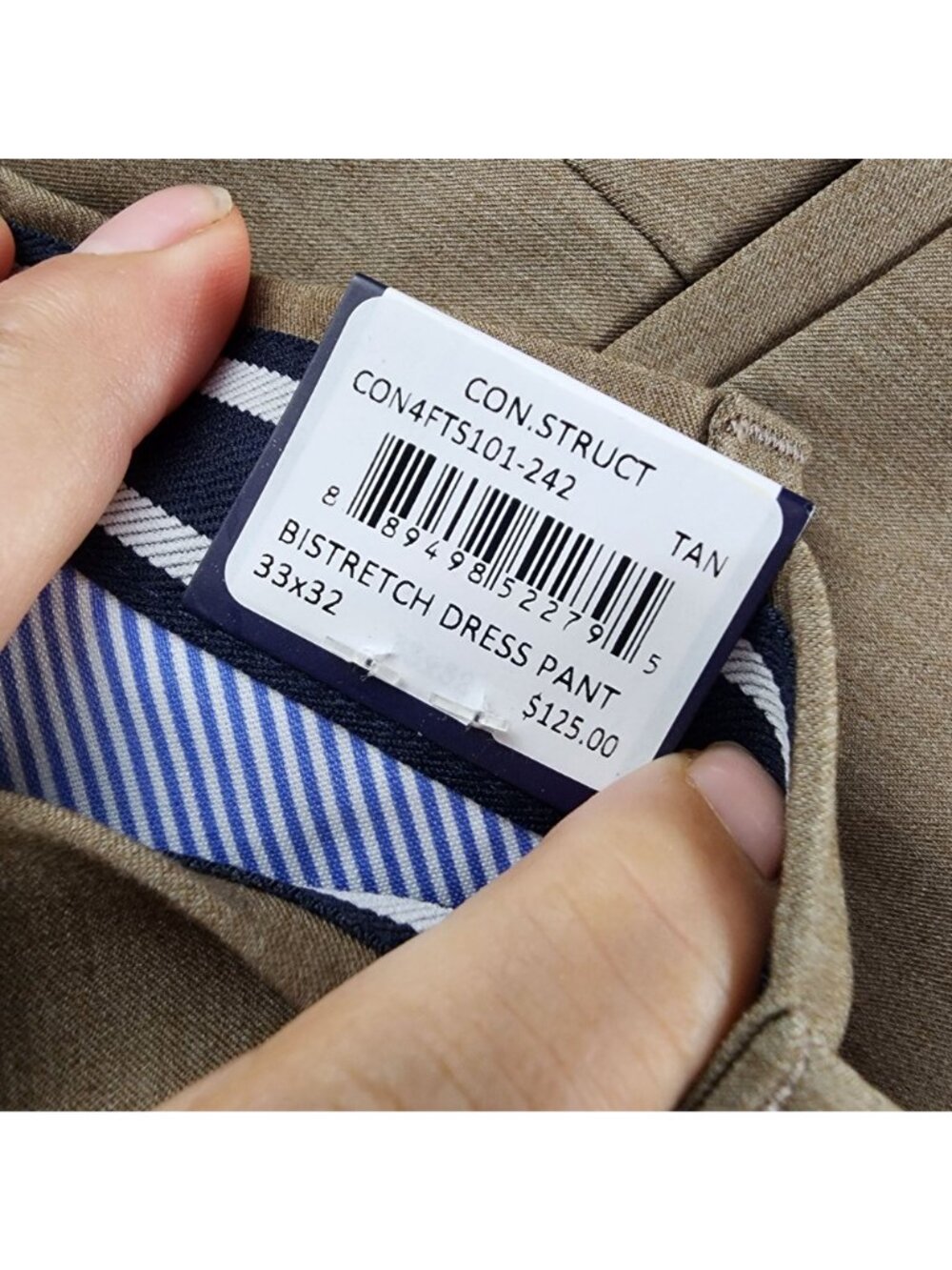 Construct Pants Mens 33x32 Tan Stretch Mid Rise Dress *NWT* - Picture 12 of 15